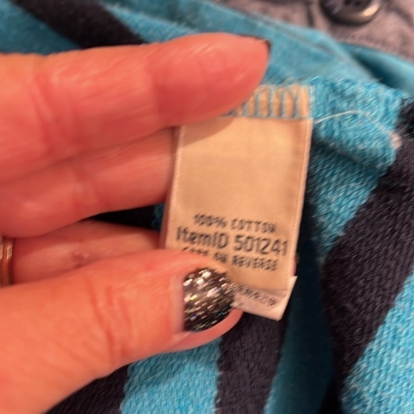 L.L Bean Turquoise/Navy Striped Cotton Rugby Pullover Sz. S - Picture 5 of 6